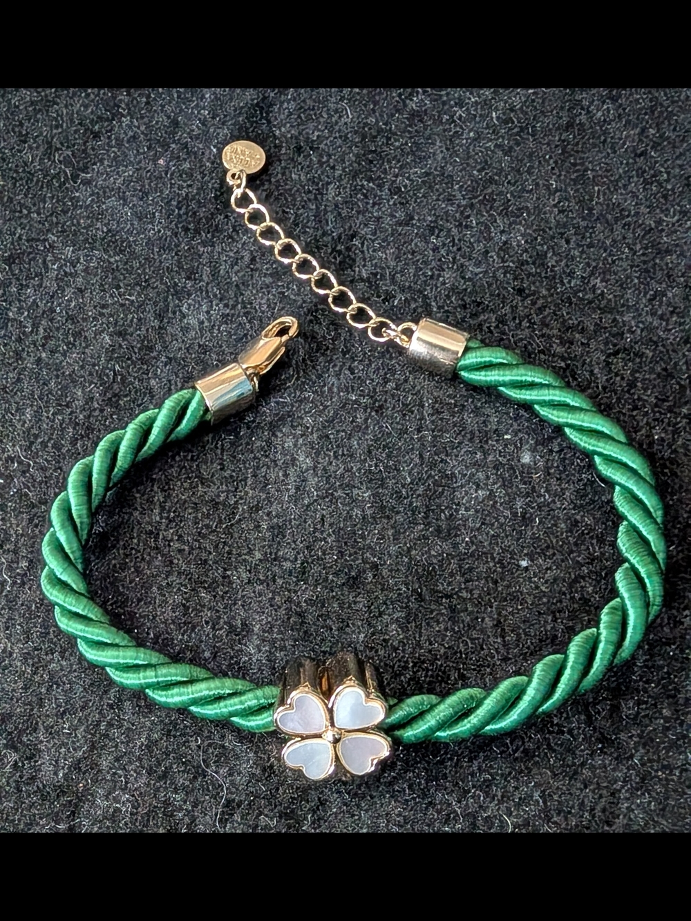 Alex and Ani Twisted Cord Bracelet with Mother of Pearl 4 Leaf Clover Charm